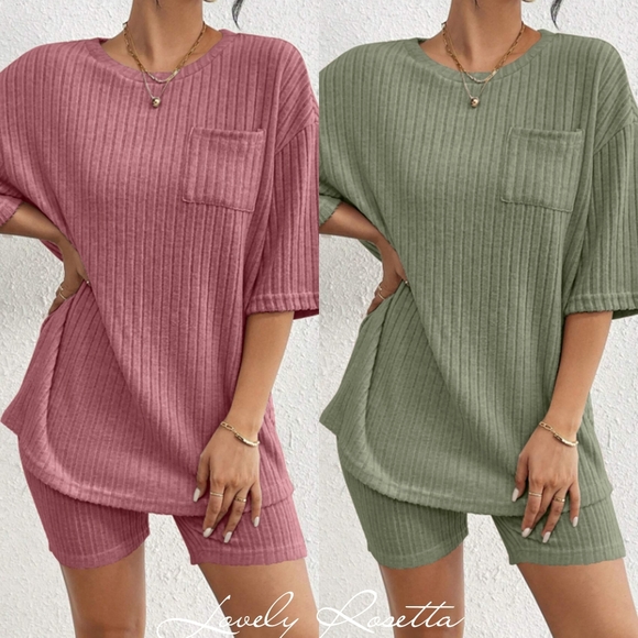 Pink Ribbed Women's Shorts Set - Picture 7 of 9